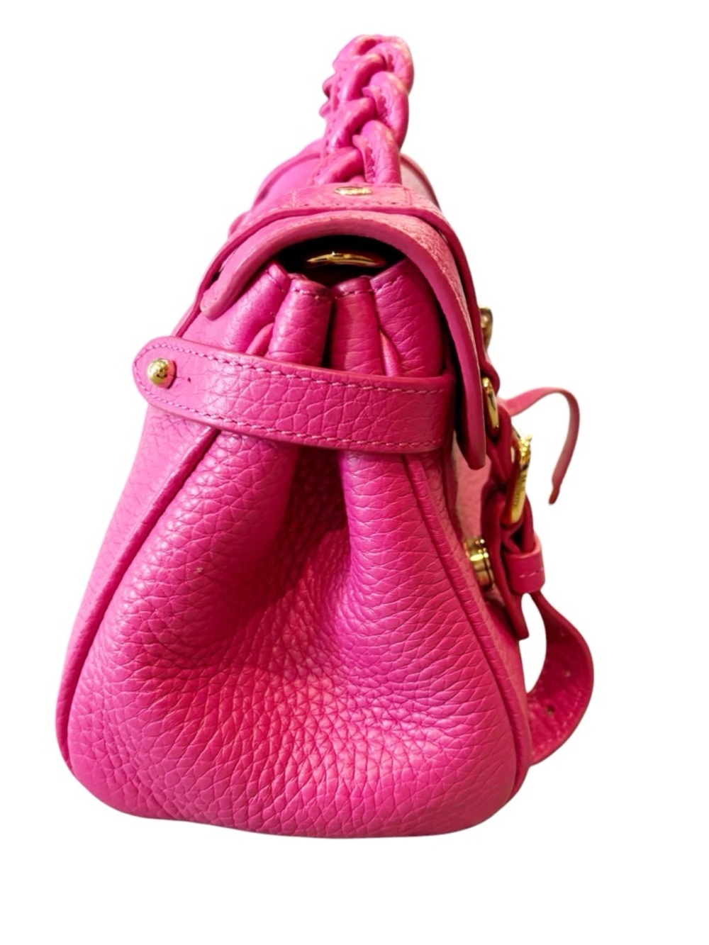 Mulberry Hot Pink Leather Crossbody Satchel with Braided Handle mini Alexa - Picture 3 of 12
